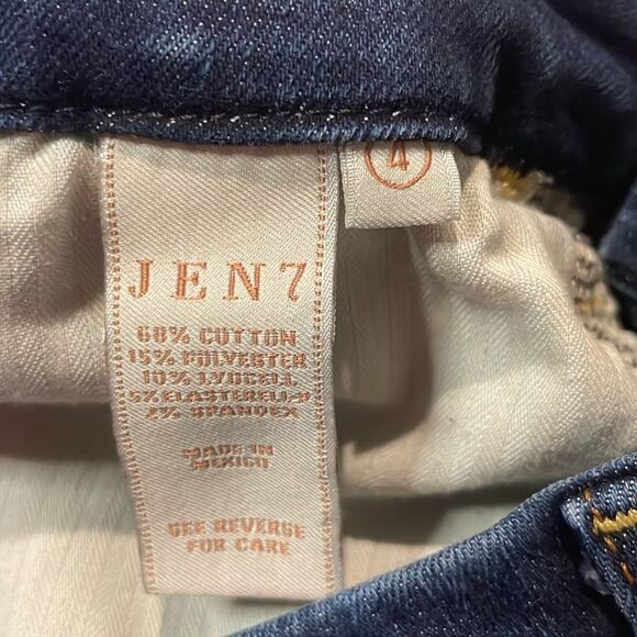 7 For All Mankind- Jen 7 Embellished Hem Straight Crop Jeans Dark Hudson Blue 4 - Picture 10 of 10